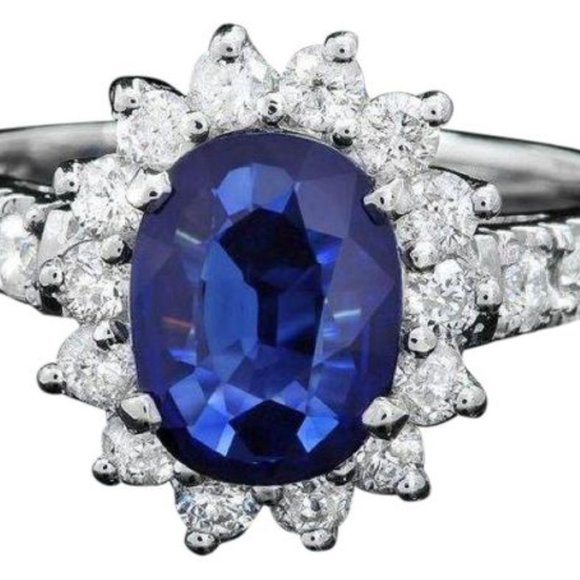 2.20Ct Natural Sapphire & Diamond 14KW Gold Ring
